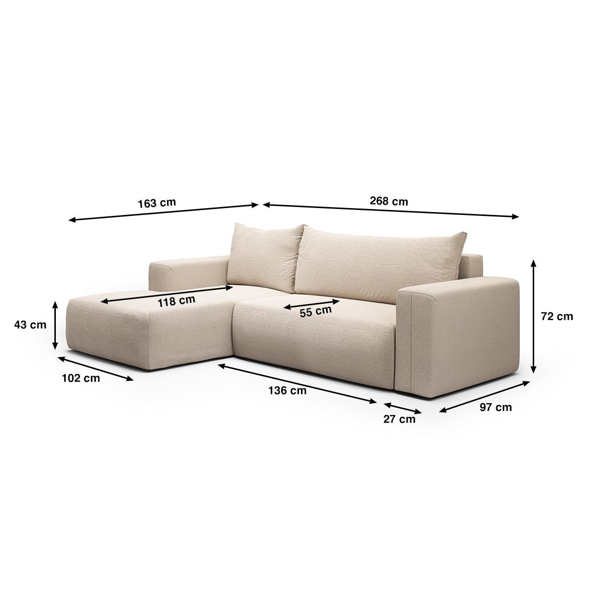Canapé d'angle convertible gauche 3 places coffre Bliss Beige - vue 6