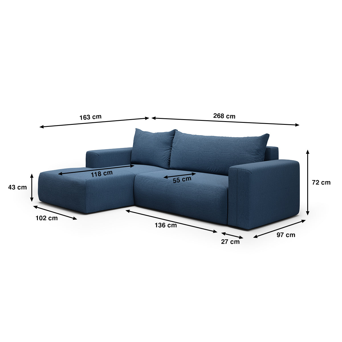 Canapé d'angle convertible gauche 3 places coffre Bliss Bleu - vue 6