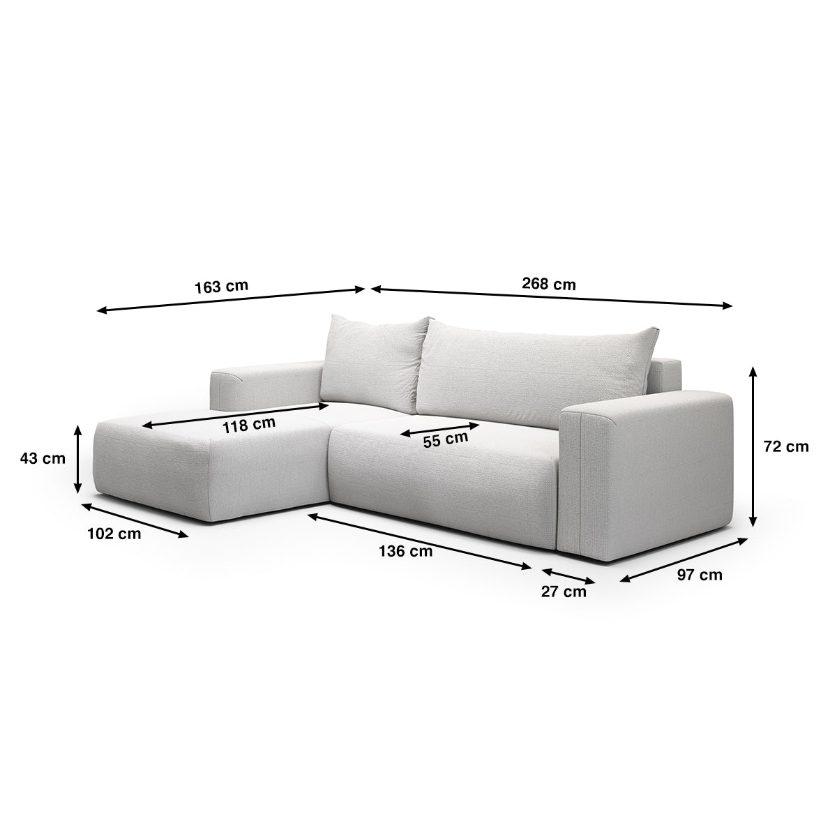 Canapé d'angle convertible gauche 3 places coffre Bliss Gris clair - vue 6