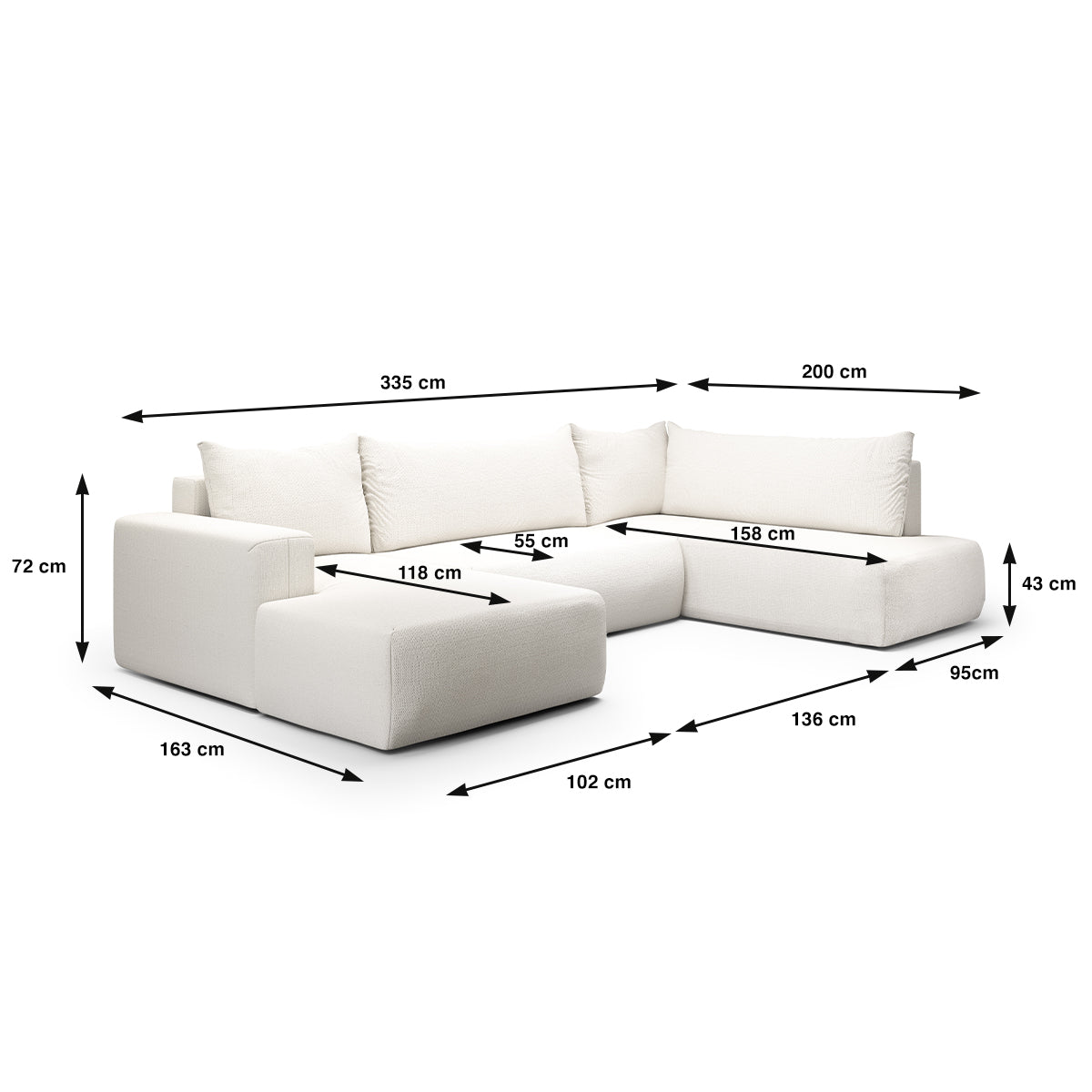 Canapé U 5 places convertible coffre Bliss Blanc Cassé - vue 5