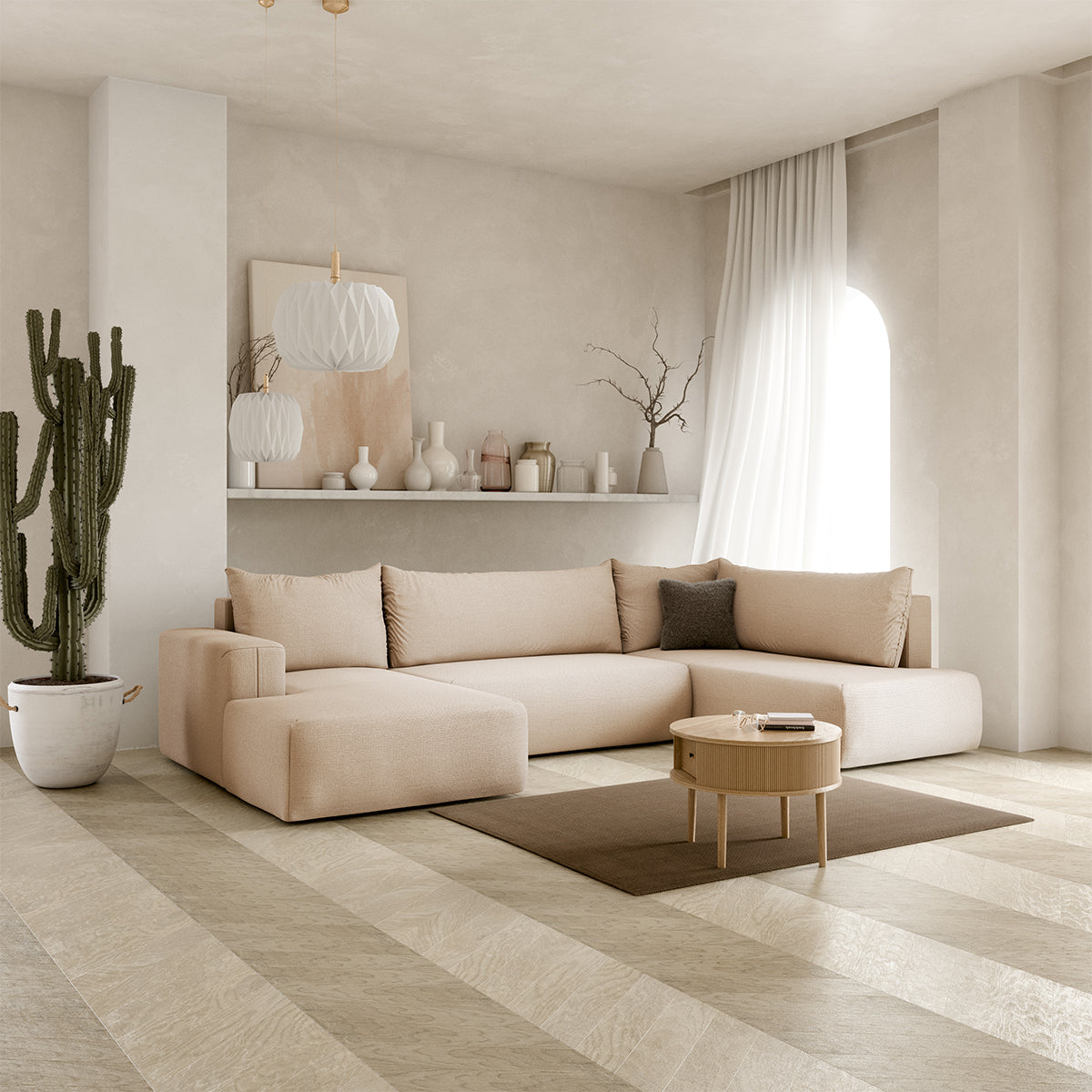Canapé U 5 places convertible coffre Bliss Beige - vue 2