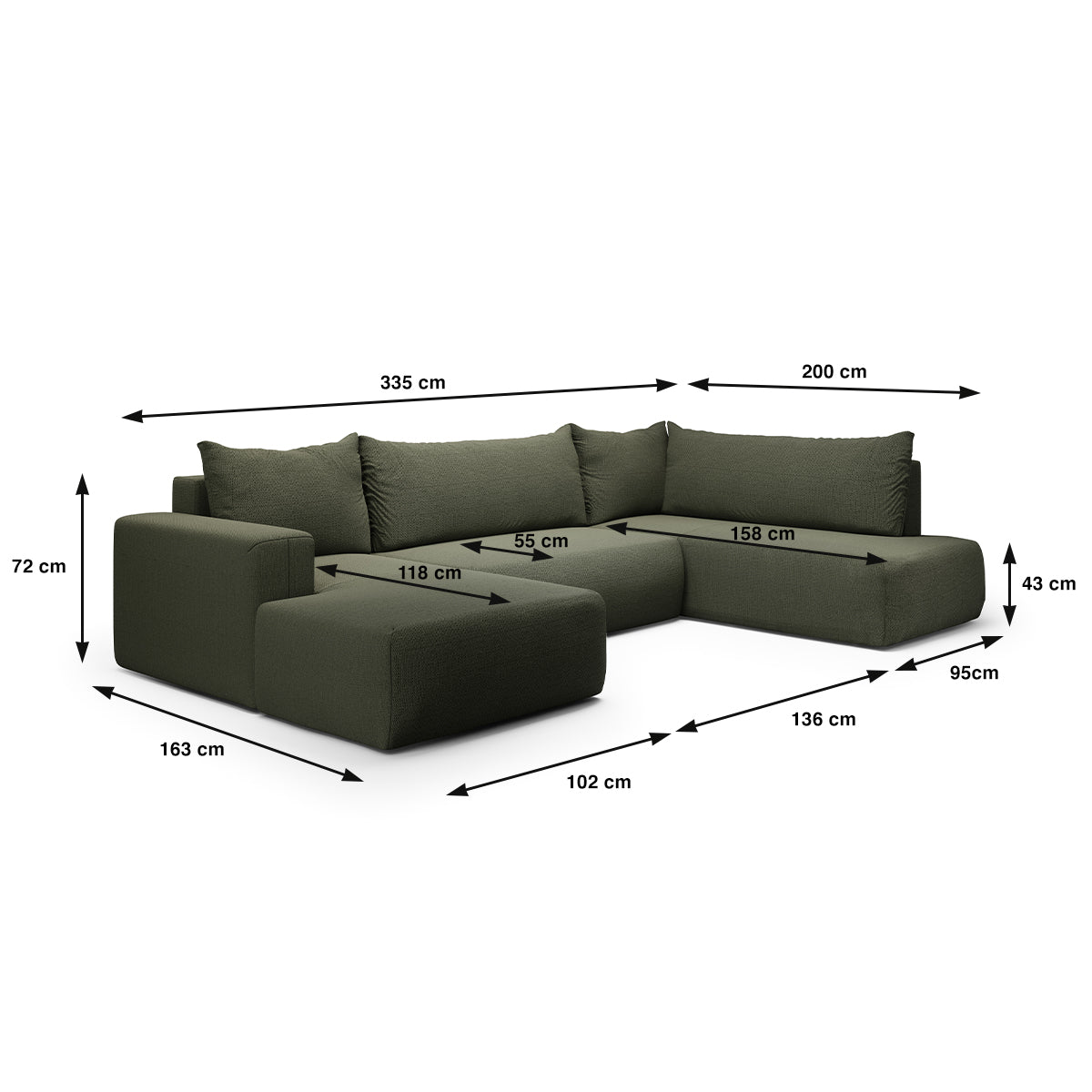 Canapé U 5 places convertible coffre Bliss Vert Sapin - vue 5