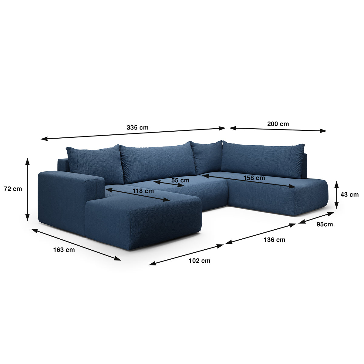 Canapé U 5 places convertible coffre Bliss Bleu - vue 5