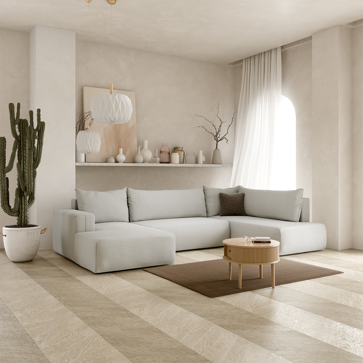 Canapé U 5 places convertible coffre Bliss Gris clair - vue 2