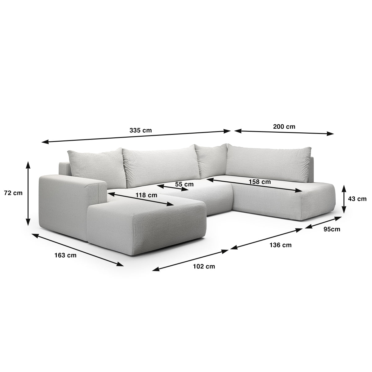 Canapé U 5 places convertible coffre Bliss Gris clair - vue 5
