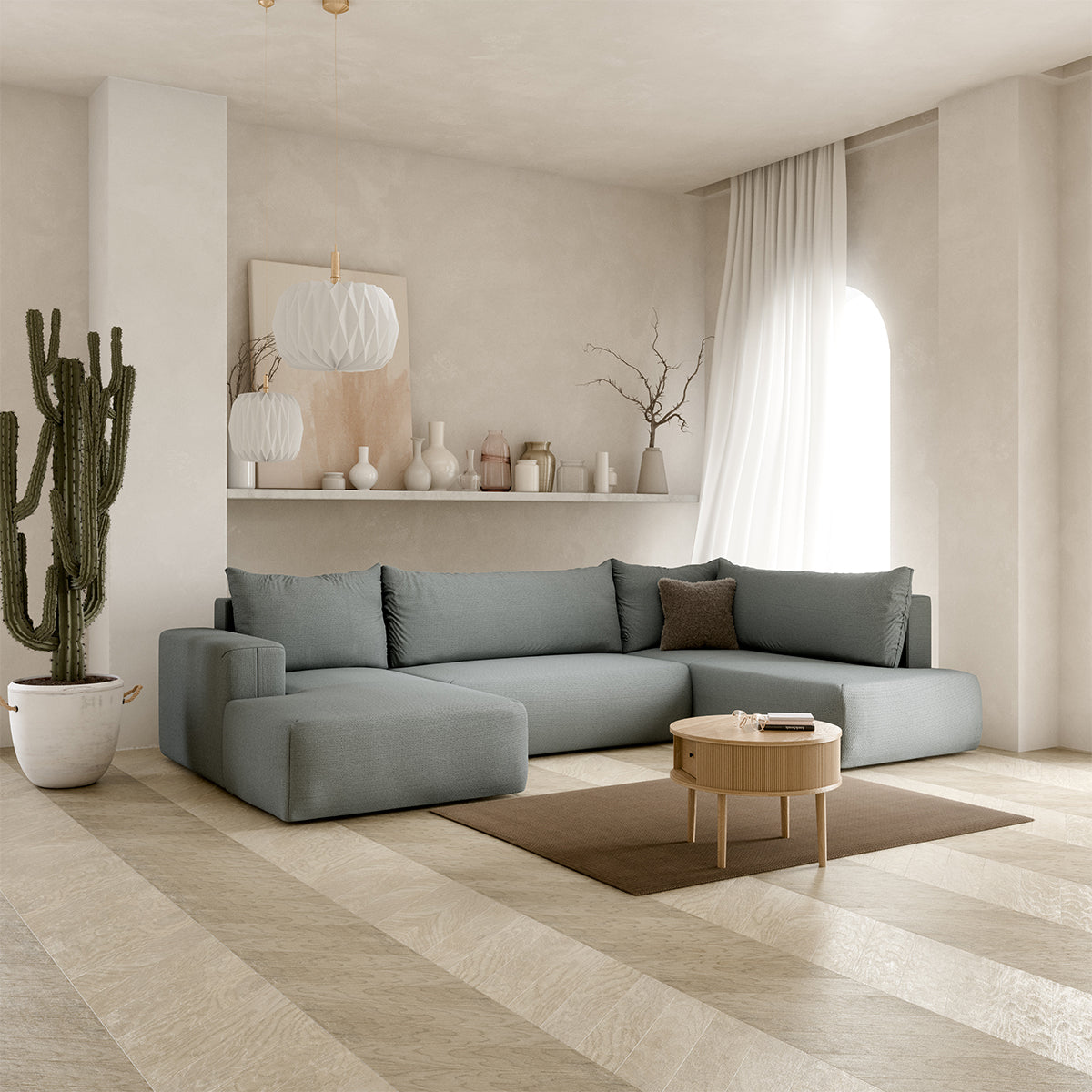 Canapé U 5 places convertible coffre Bliss Gris - vue 2