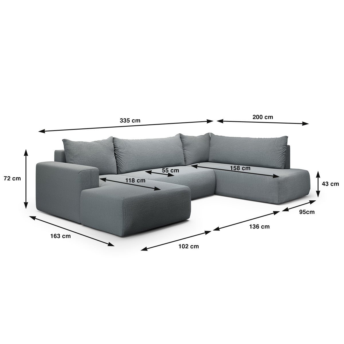 Canapé U 5 places convertible coffre Bliss Gris - vue 5