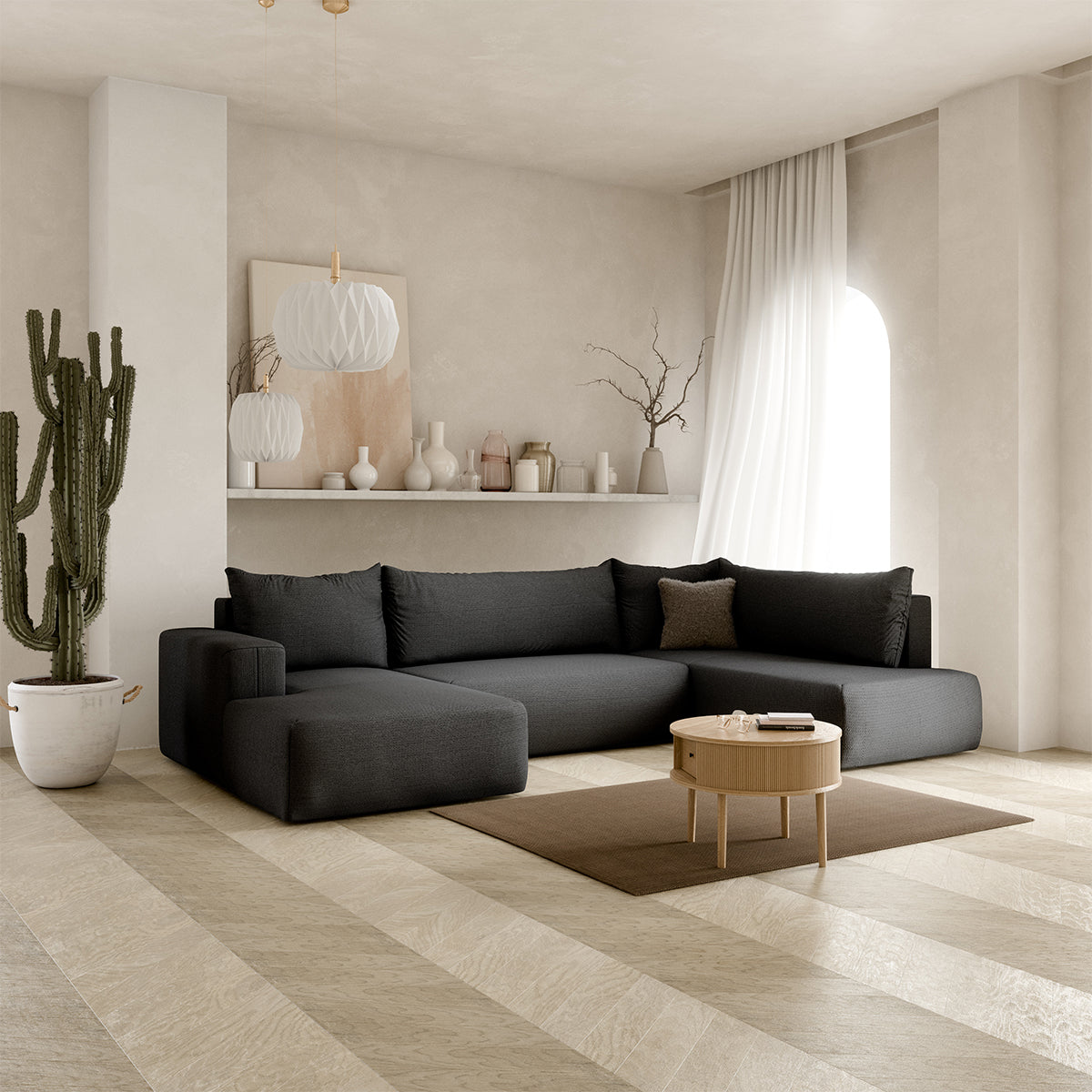 Canapé U 5 places convertible coffre Bliss Gris foncé - vue 2