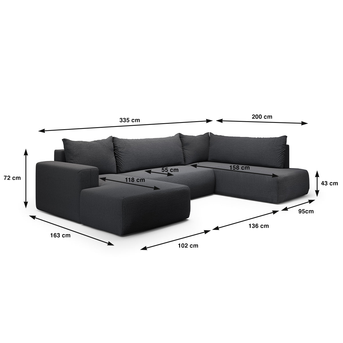 Canapé U 5 places convertible coffre Bliss Gris foncé - vue 5