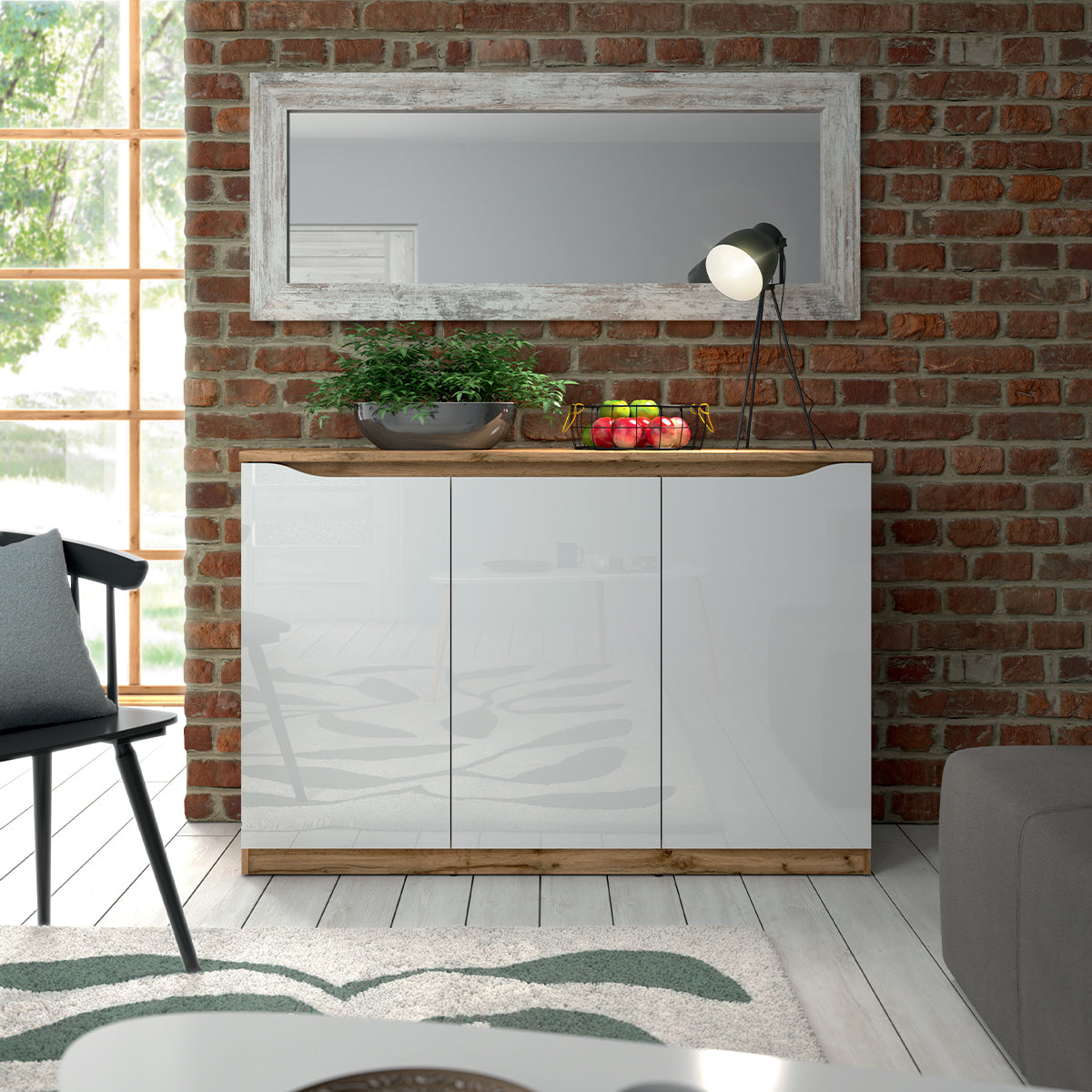 Buffet 3 portes June Blanc et Bois - vue 5