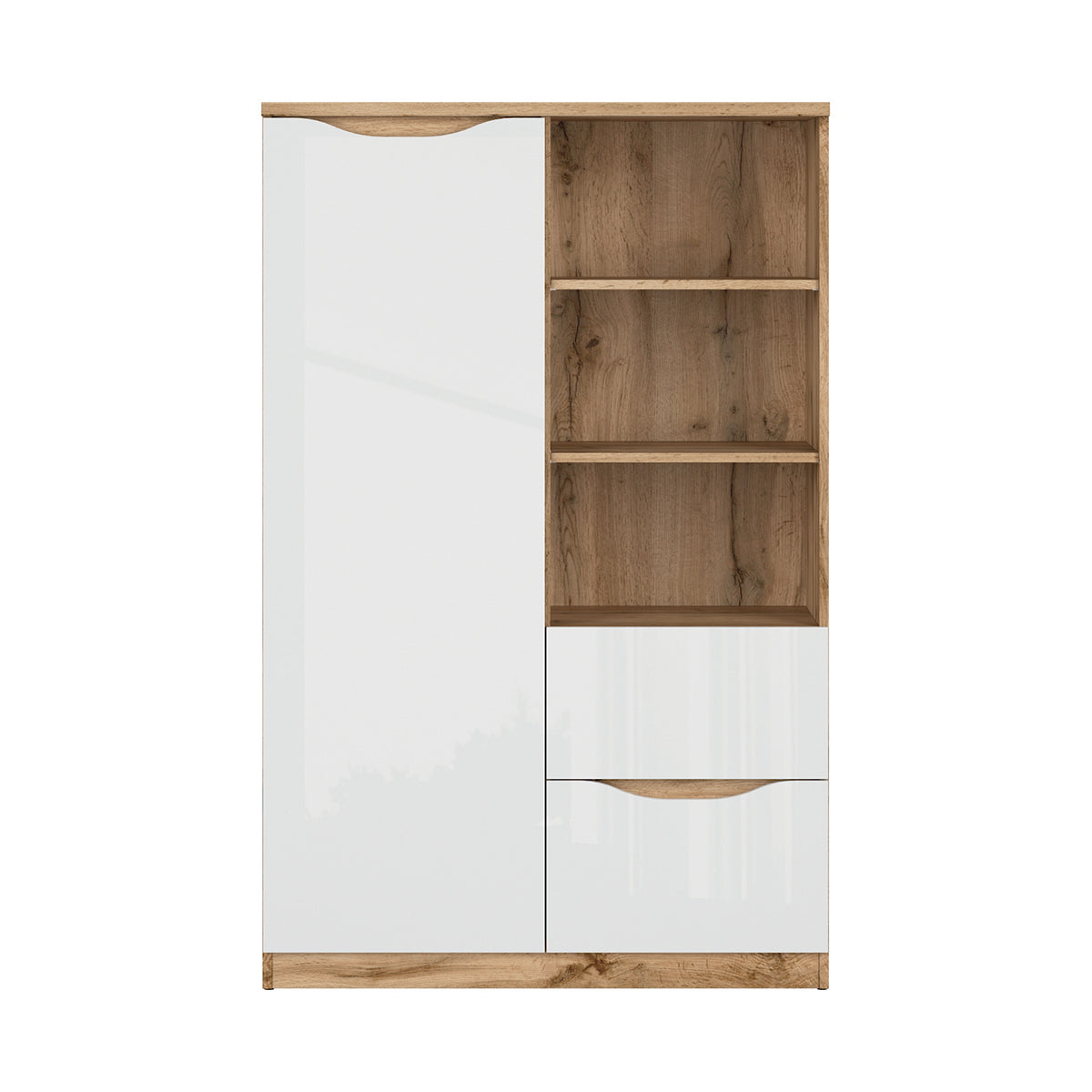 Petite armoire 1 porte 2 tiroirs June Blanc et Bois - vue 2