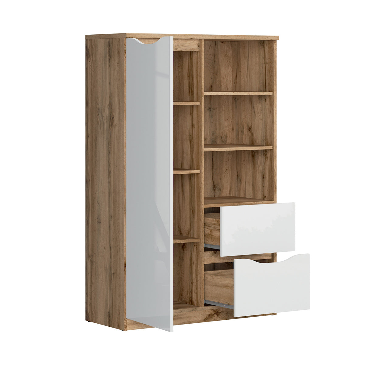 Petite armoire 1 porte 2 tiroirs June Blanc et Bois - vue 3