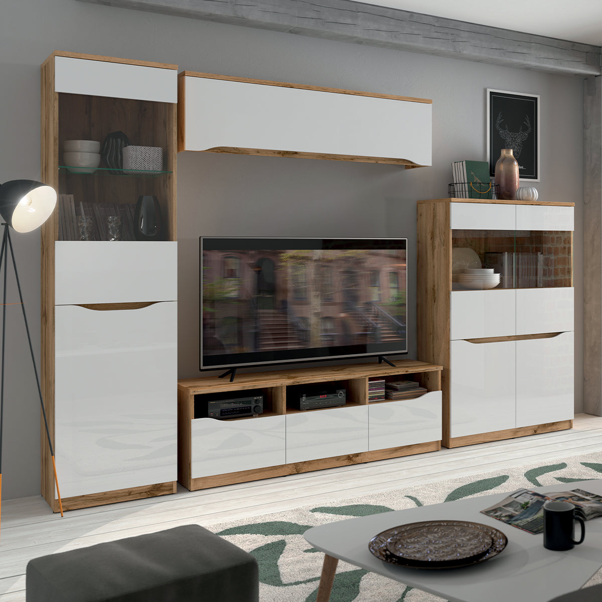 Vitrine 1 porte June Blanc et Bois - vue 5