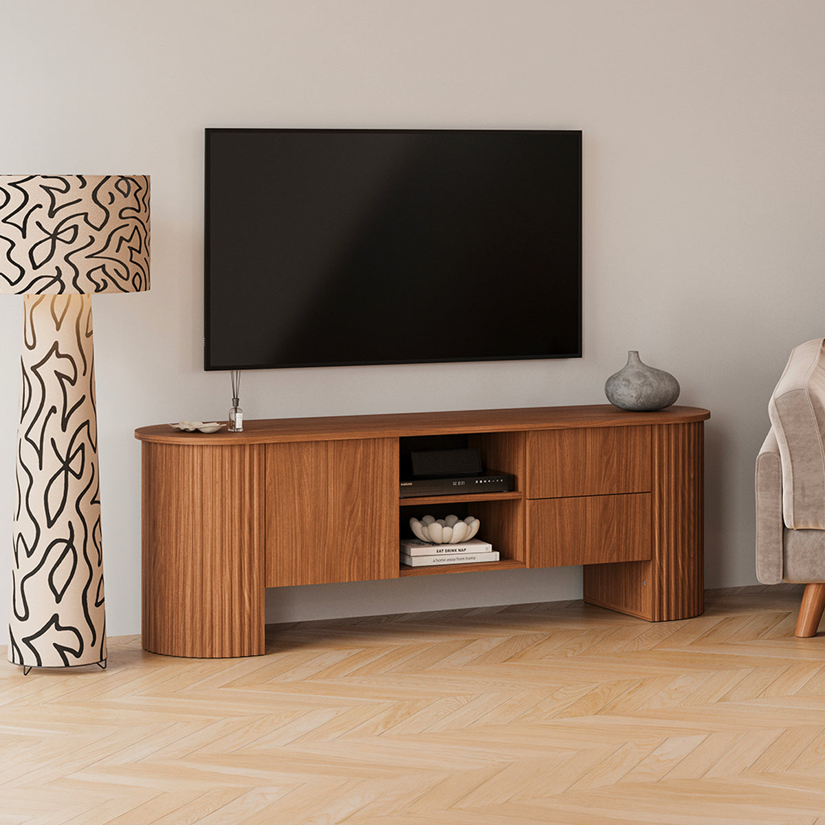 Meuble TV 1 porte 2 tiroirs 180 cm Canopée Bois foncé - vue 2