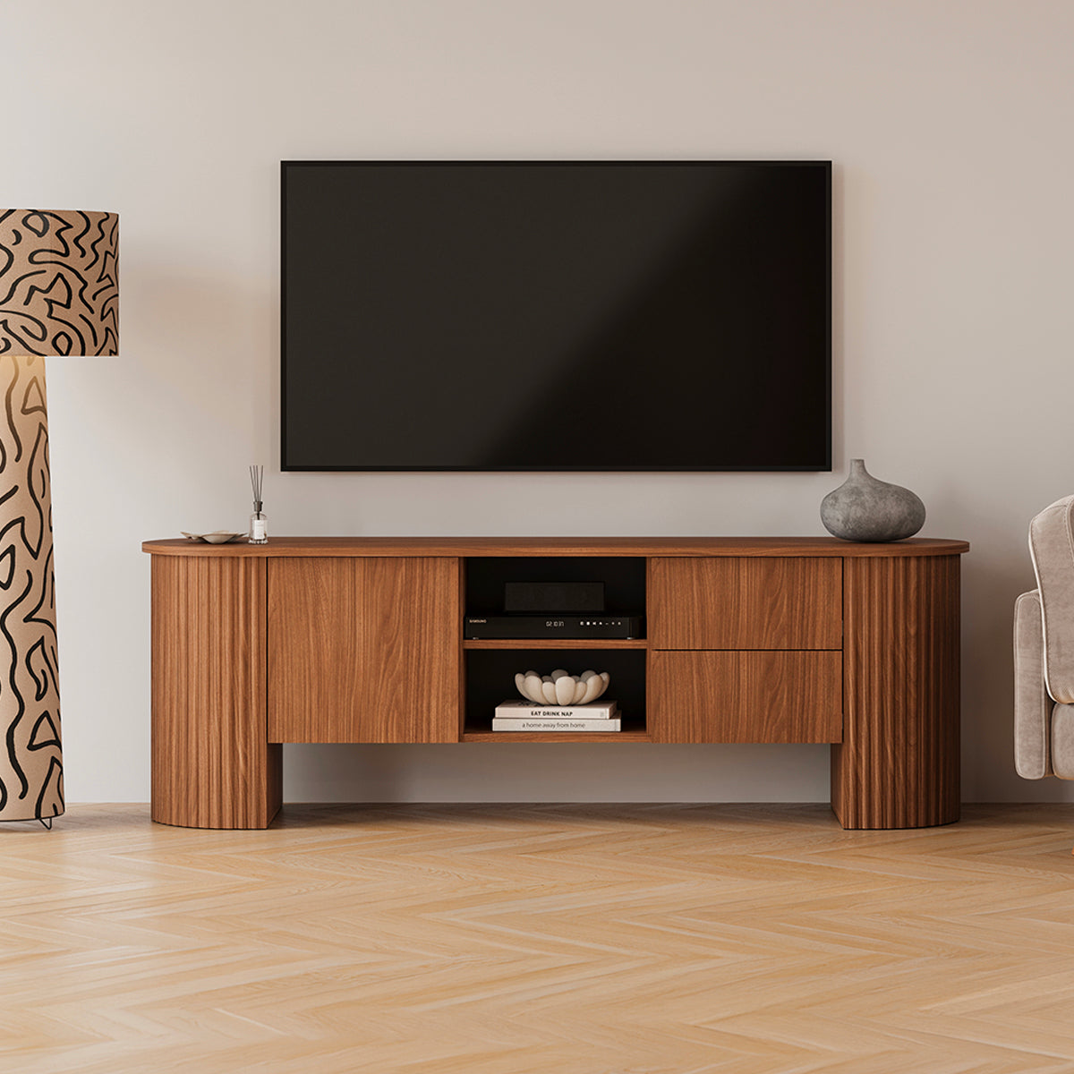 Meuble TV 1 porte 2 tiroirs 180 cm Canopée Bois foncé - vue 3