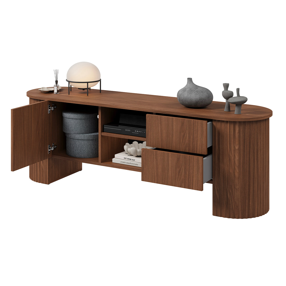 Meuble TV 1 porte 2 tiroirs 180 cm Canopée Bois foncé - vue 5