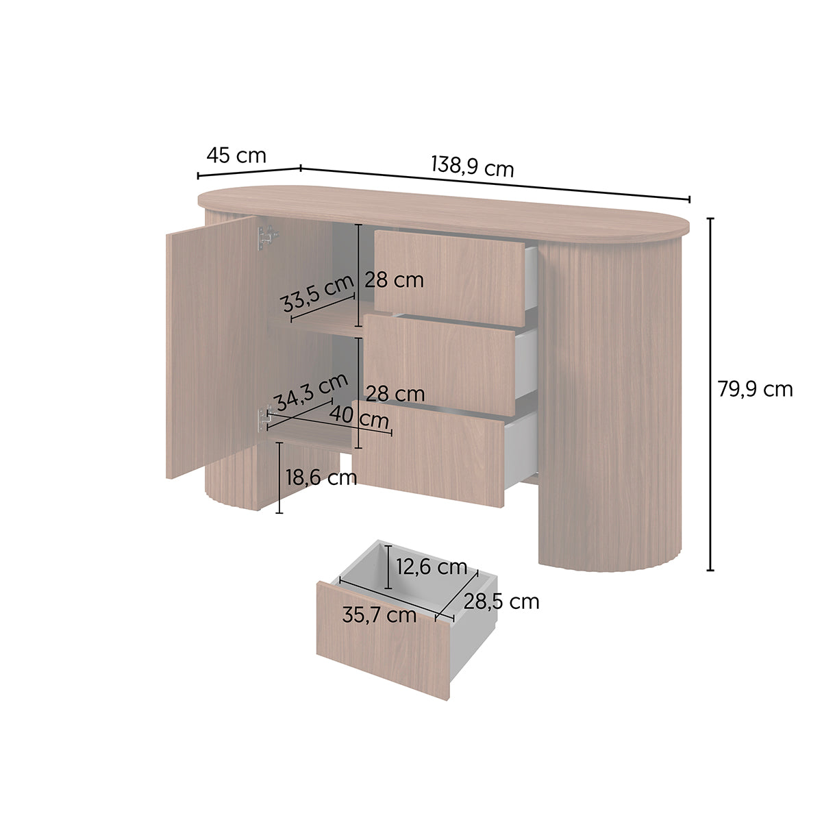 Buffet 1 porte 3 tiroirs Canopée Bois foncé - vue 9