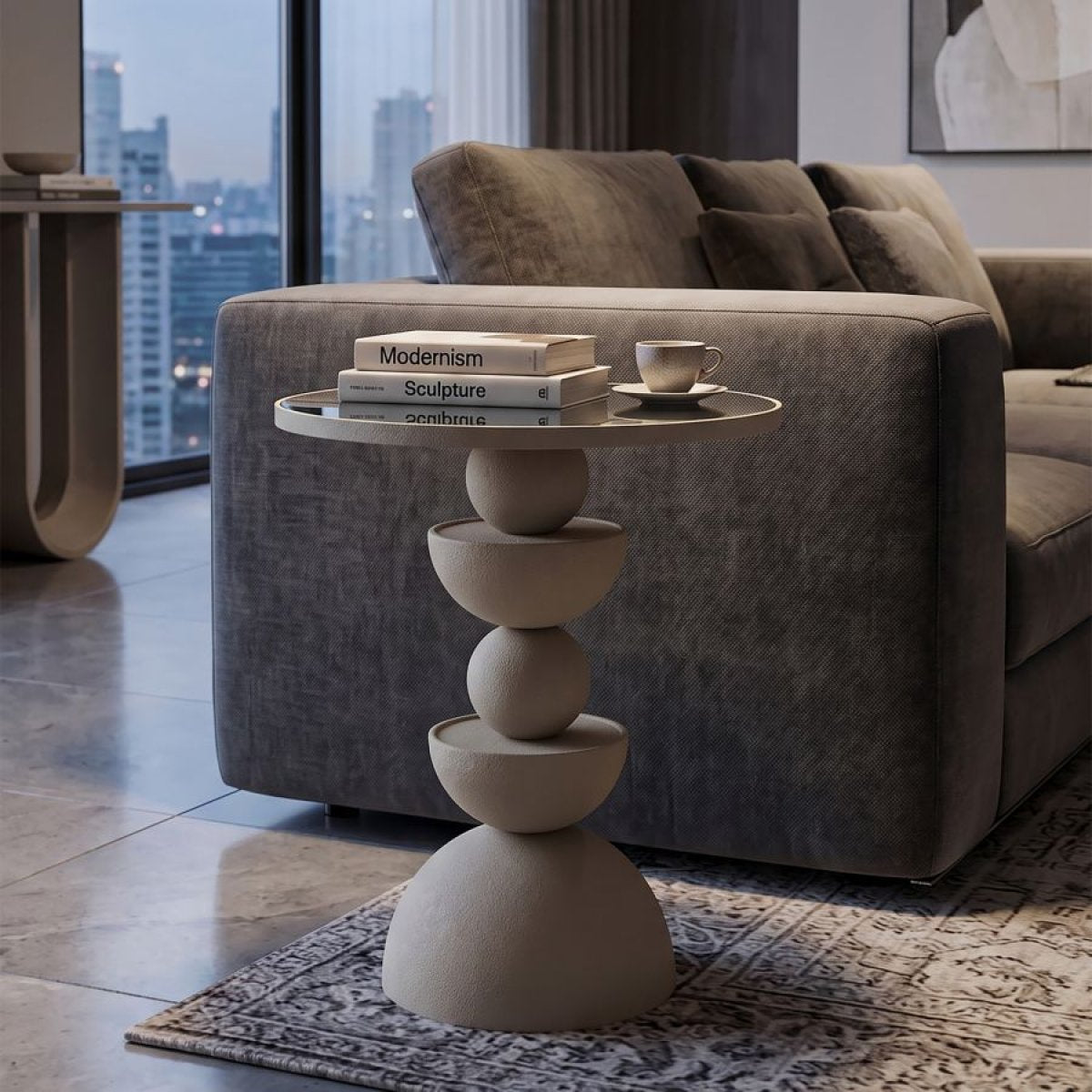 Bout de canapé 49,5 cm plateau en miroir Duna Crème