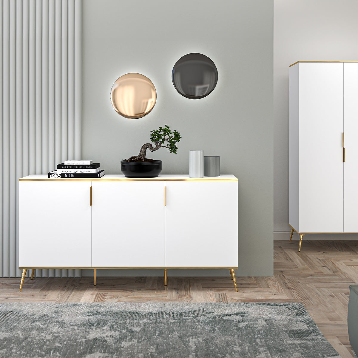 Buffet 3 portes Zora Blanc et Doré - vue 6
