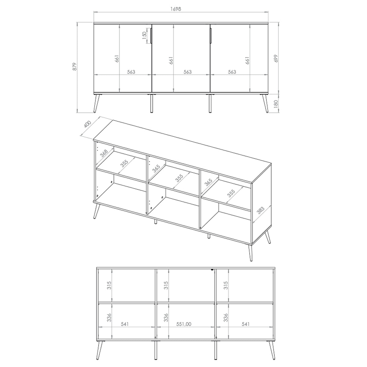 Buffet 3 portes Zora Blanc et Doré - vue 7