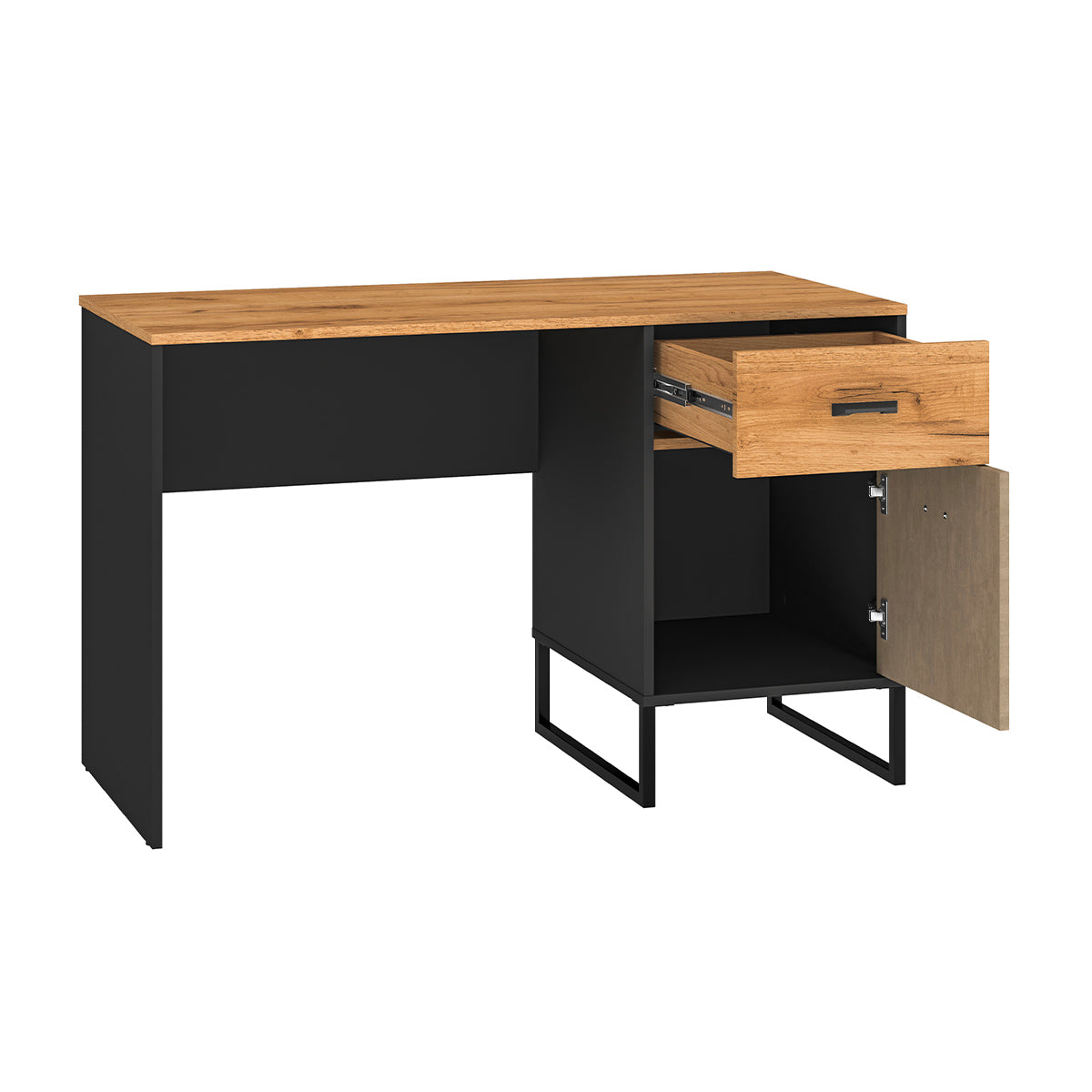 Bureau 1 porte 1 tiroir Zoran Noir et Bois - vue 3