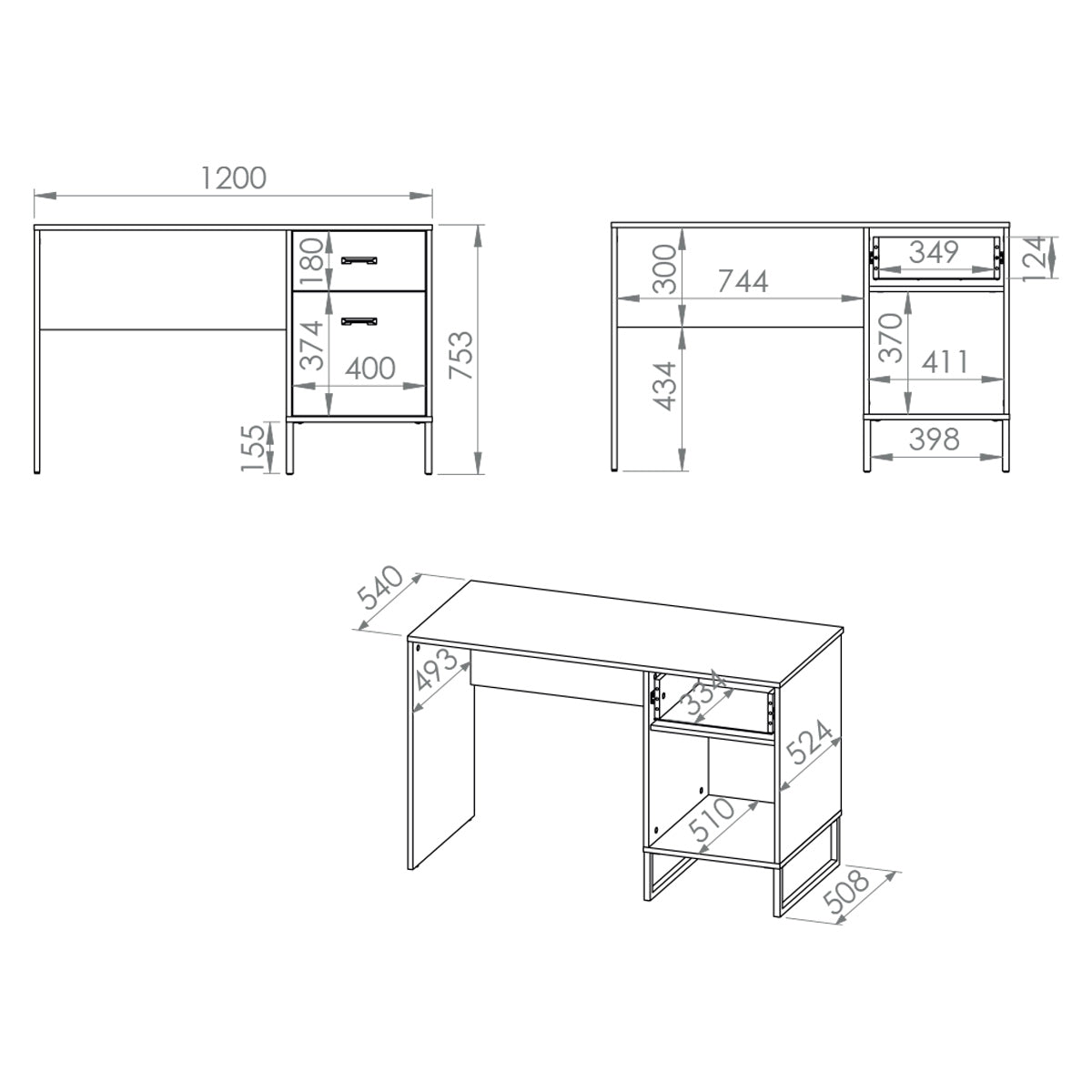 Bureau 1 porte 1 tiroir Zoran Noir et Bois - vue 9