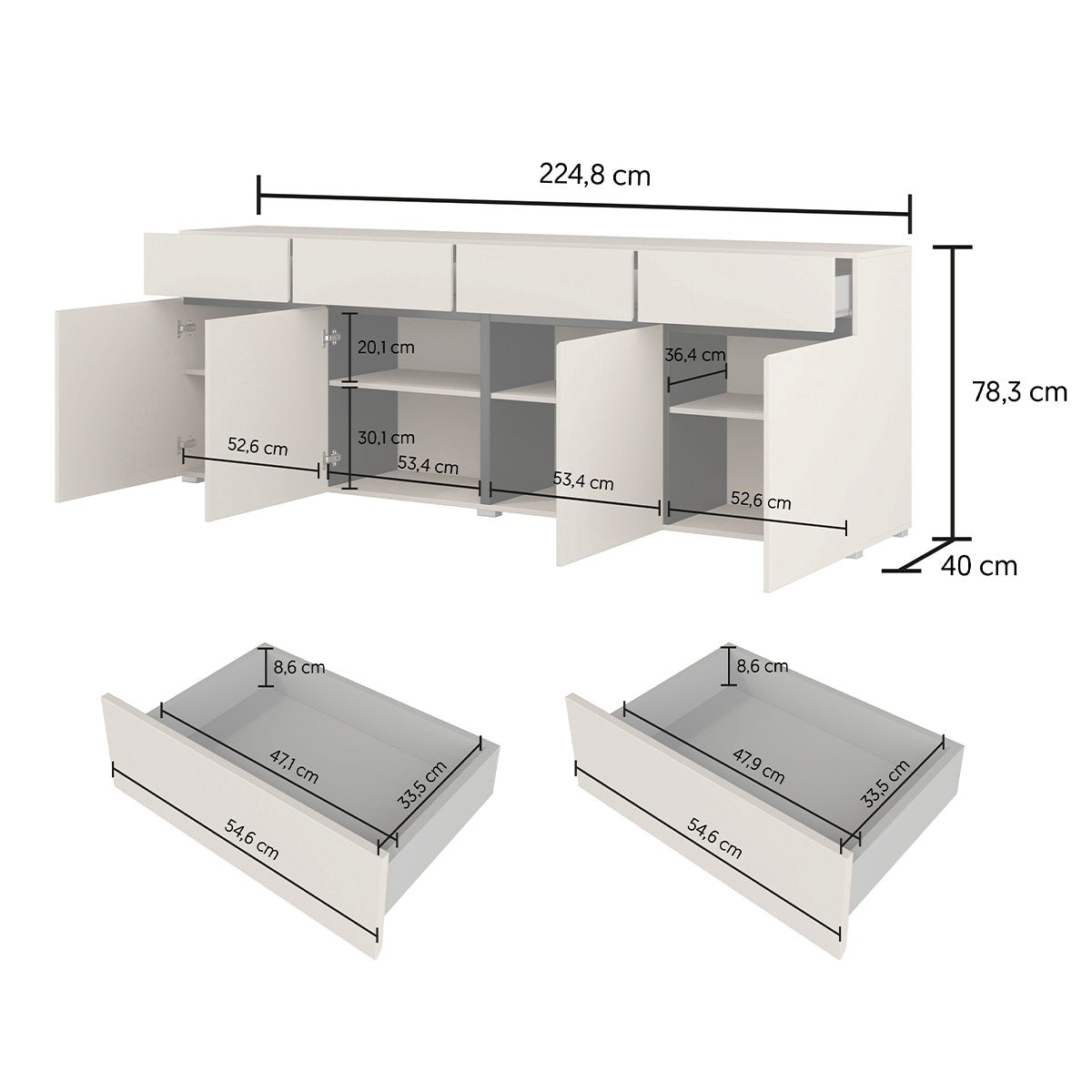 Buffet 4 portes 4 tiroirs Lilia Cachemire - vue 8