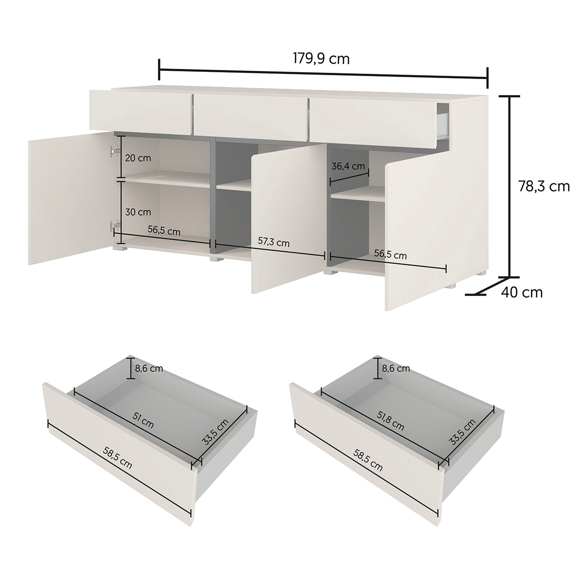 Buffet 3 portes 3 tiroirs Lilia Cachemire - vue 7