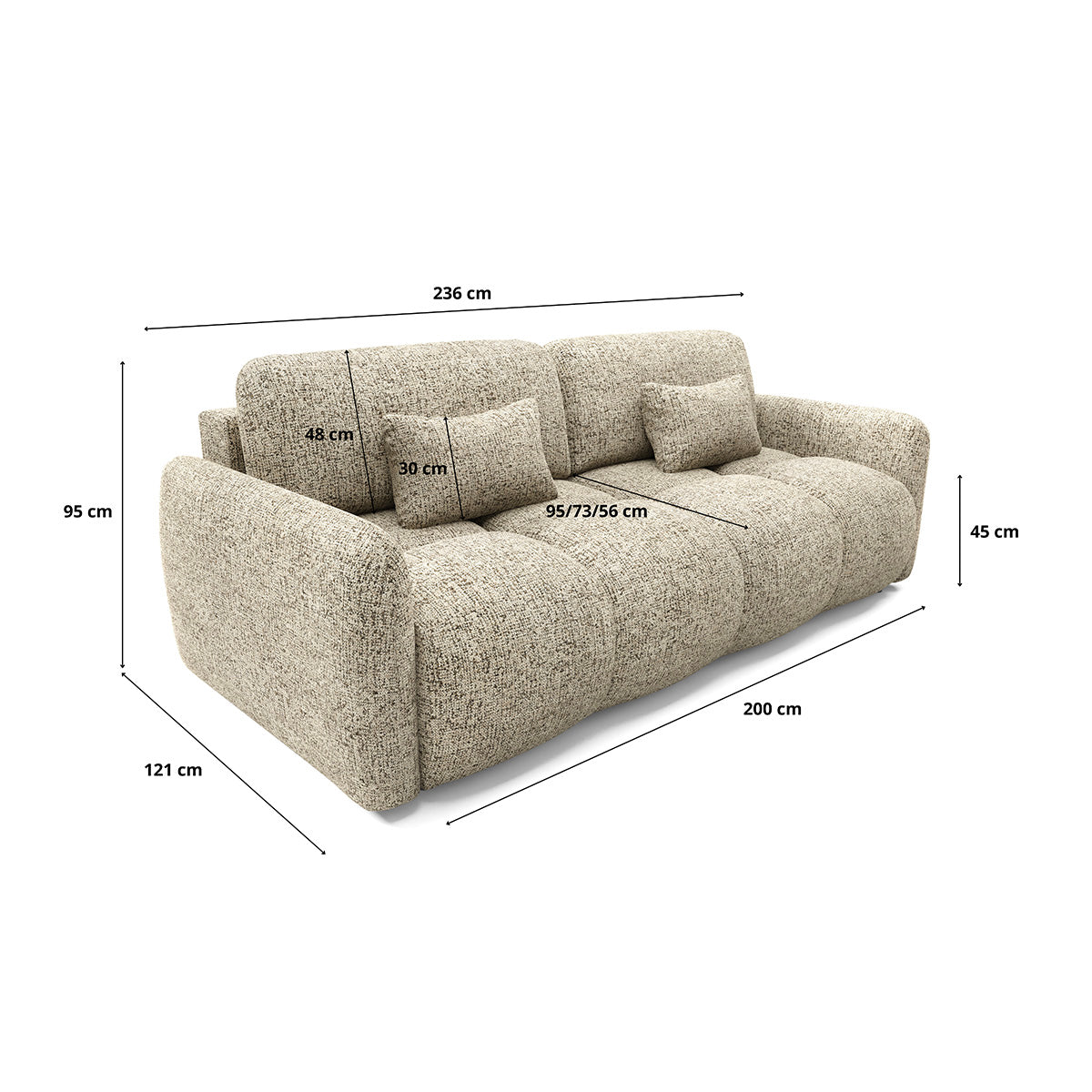 Canapé 3 places convertible avec coffre Vittoria Beige chiné - vue 9