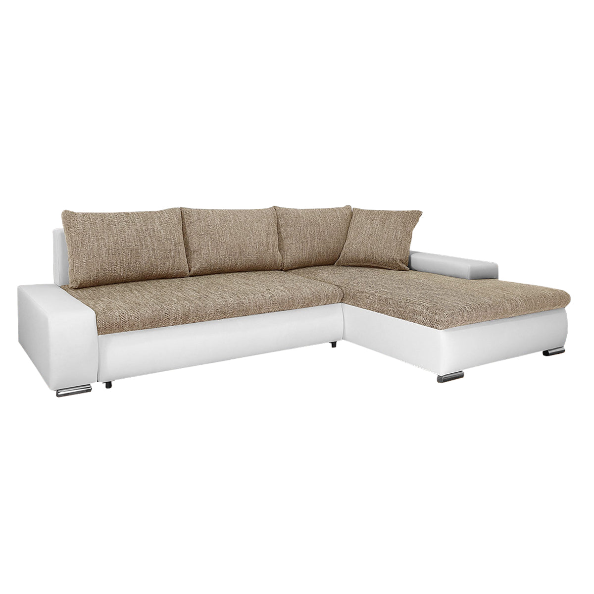 Canapé d'angle convertible droit 4 places avec coffre Joakim Beige et Blanc