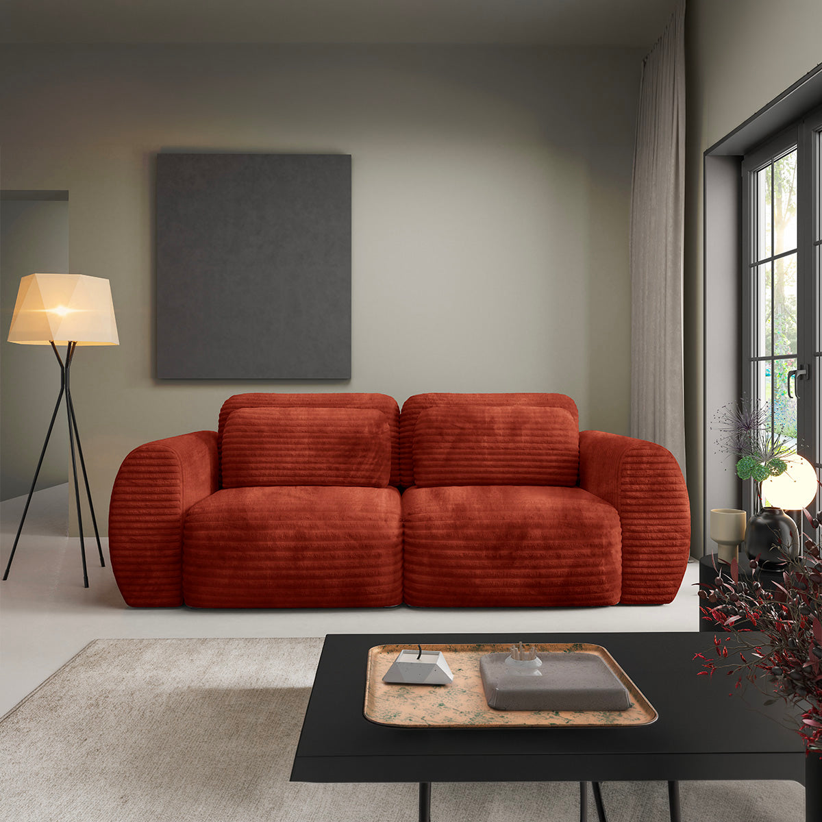 Canapé convertible 3 places avec coffre Camilla Terracotta