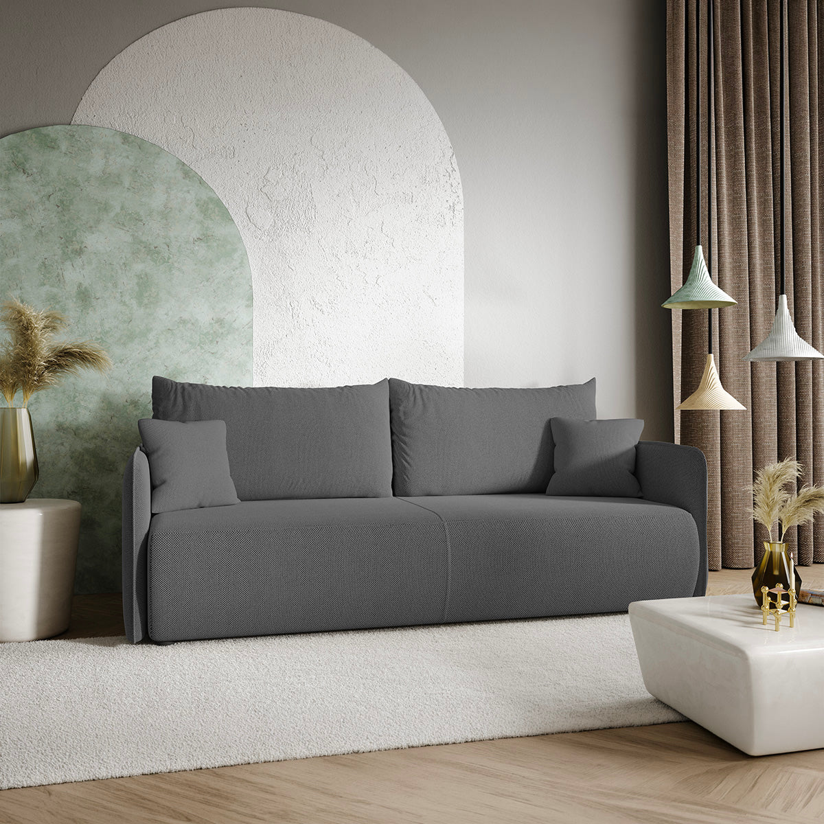 Canapé convertible 3 places avec coffre Claudio Gris foncé