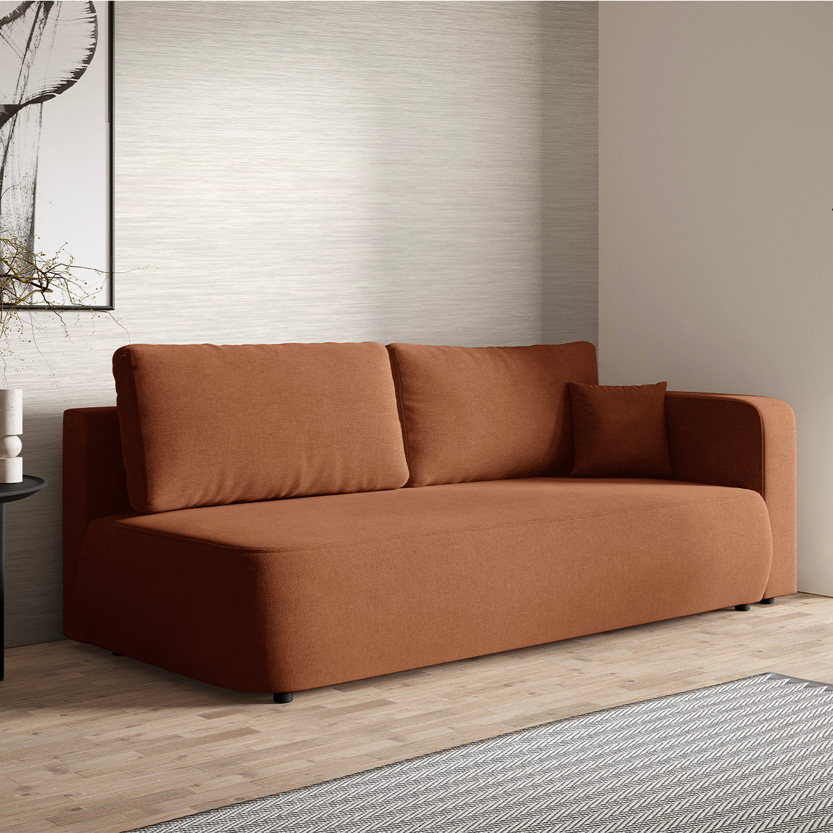 Canapé convertible 3 places avec coffre et accoudoir réversible Antonio Terracotta