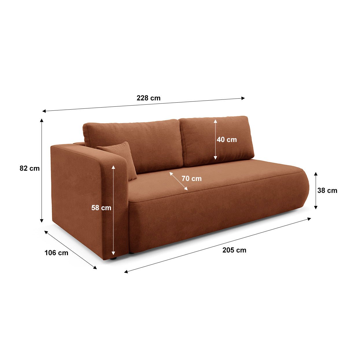 Canapé convertible 3 places avec coffre et accoudoir réversible Antonio Terracotta - vue 6