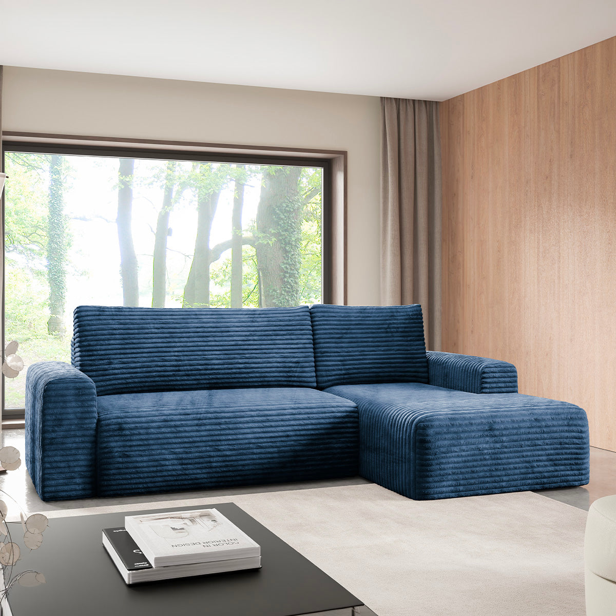 Canapé d'angle droit convertible 3 places avec coffre Romeo Bleu foncé