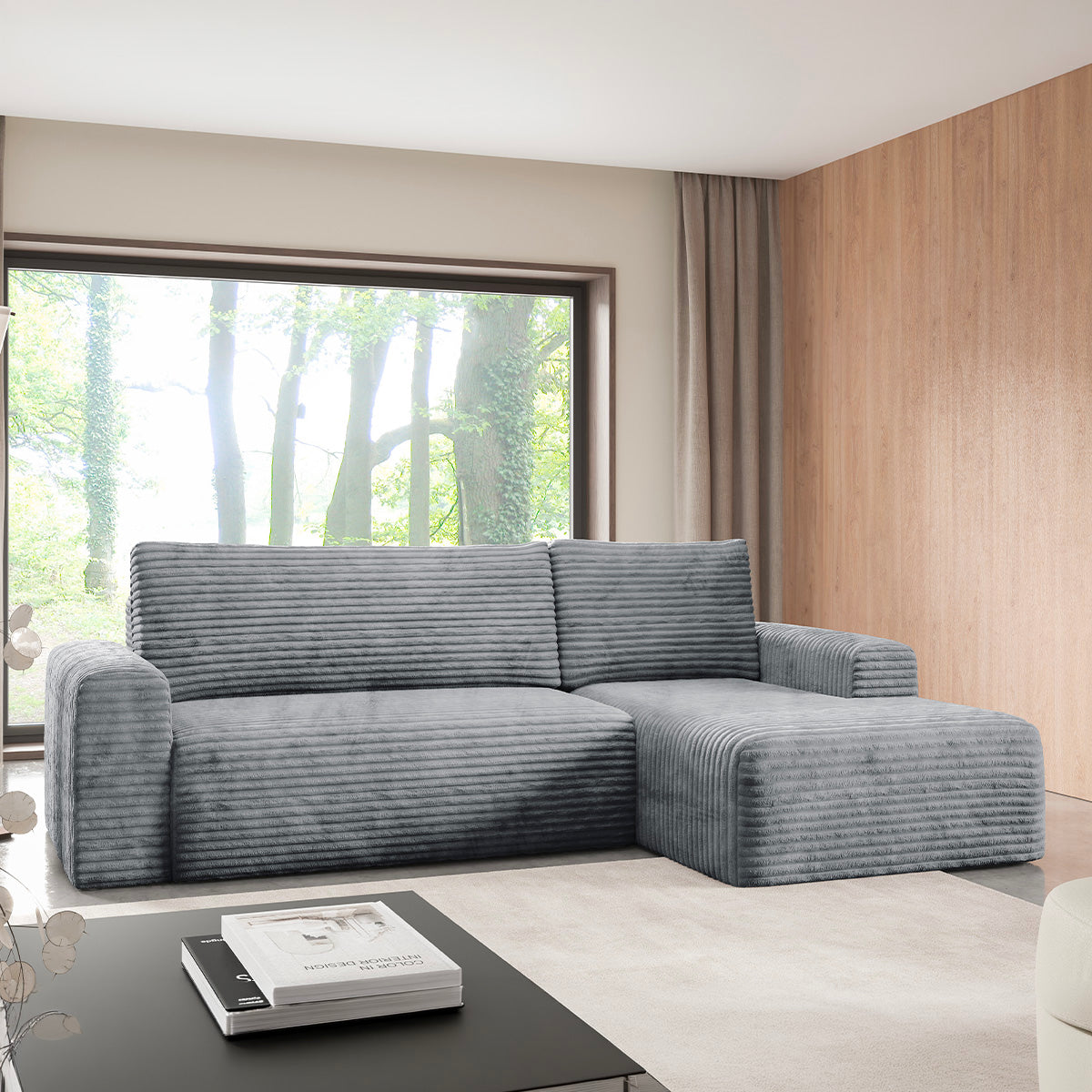 Canapé d'angle droit convertible 3 places avec coffre Romeo Gris foncé