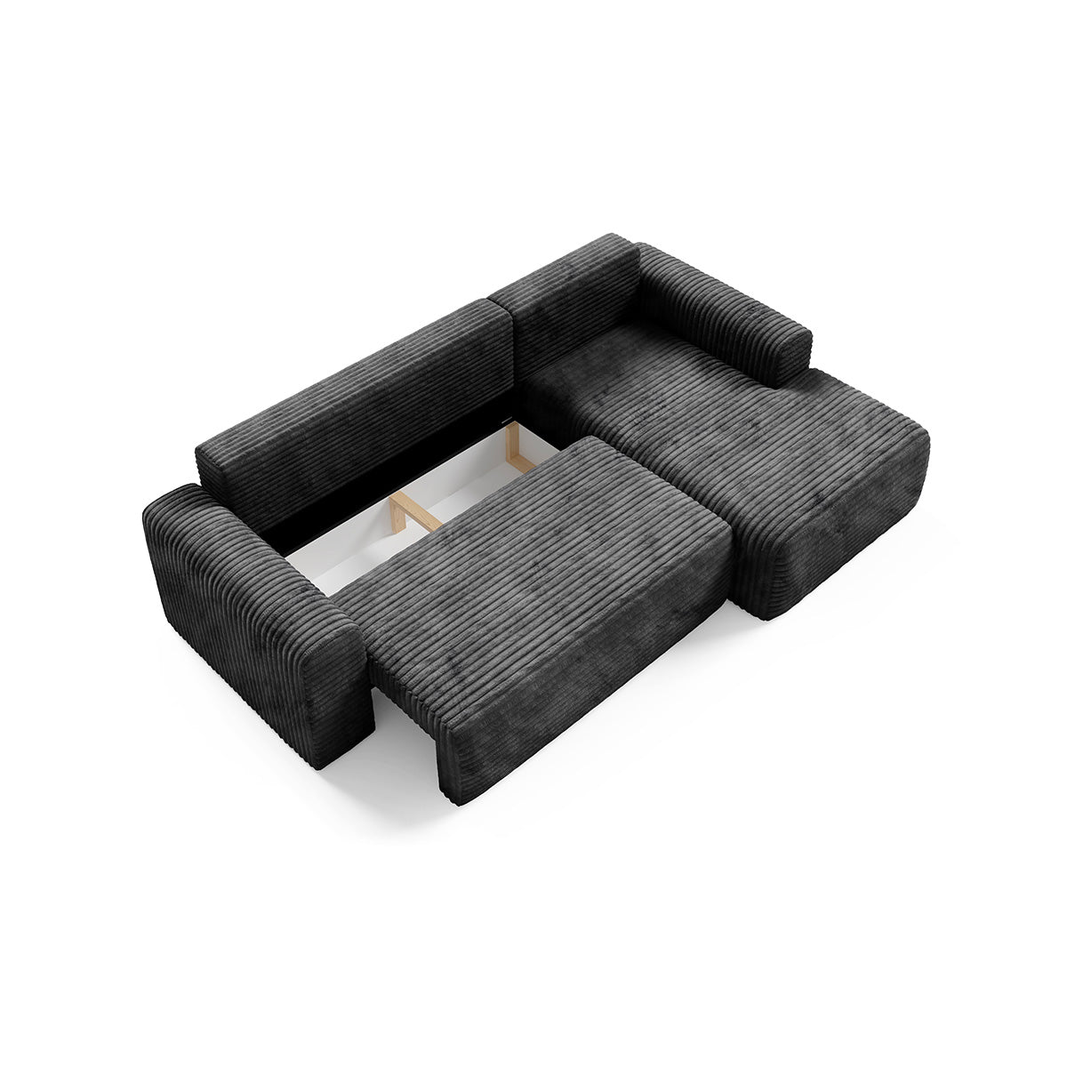 Canapé d'angle droit convertible 3 places avec coffre Romeo Noir - vue 6