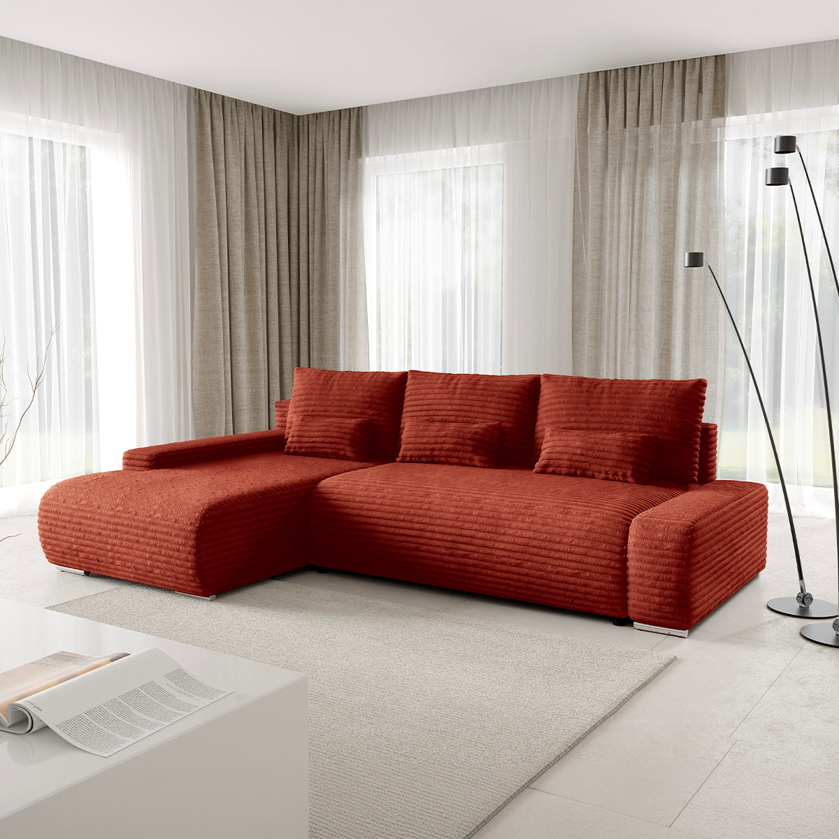 Canapé d'angle gauche convertible 3 places avec coffre Ivana Terracotta
