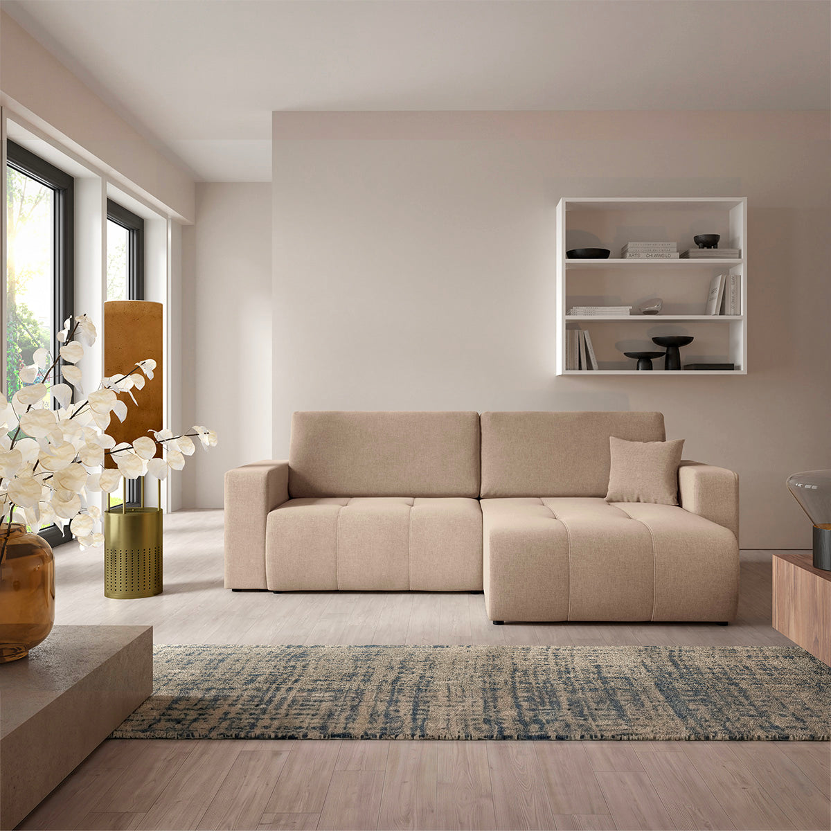 Canapé d'angle réversible convertible 3 places avec coffre Giulia Beige