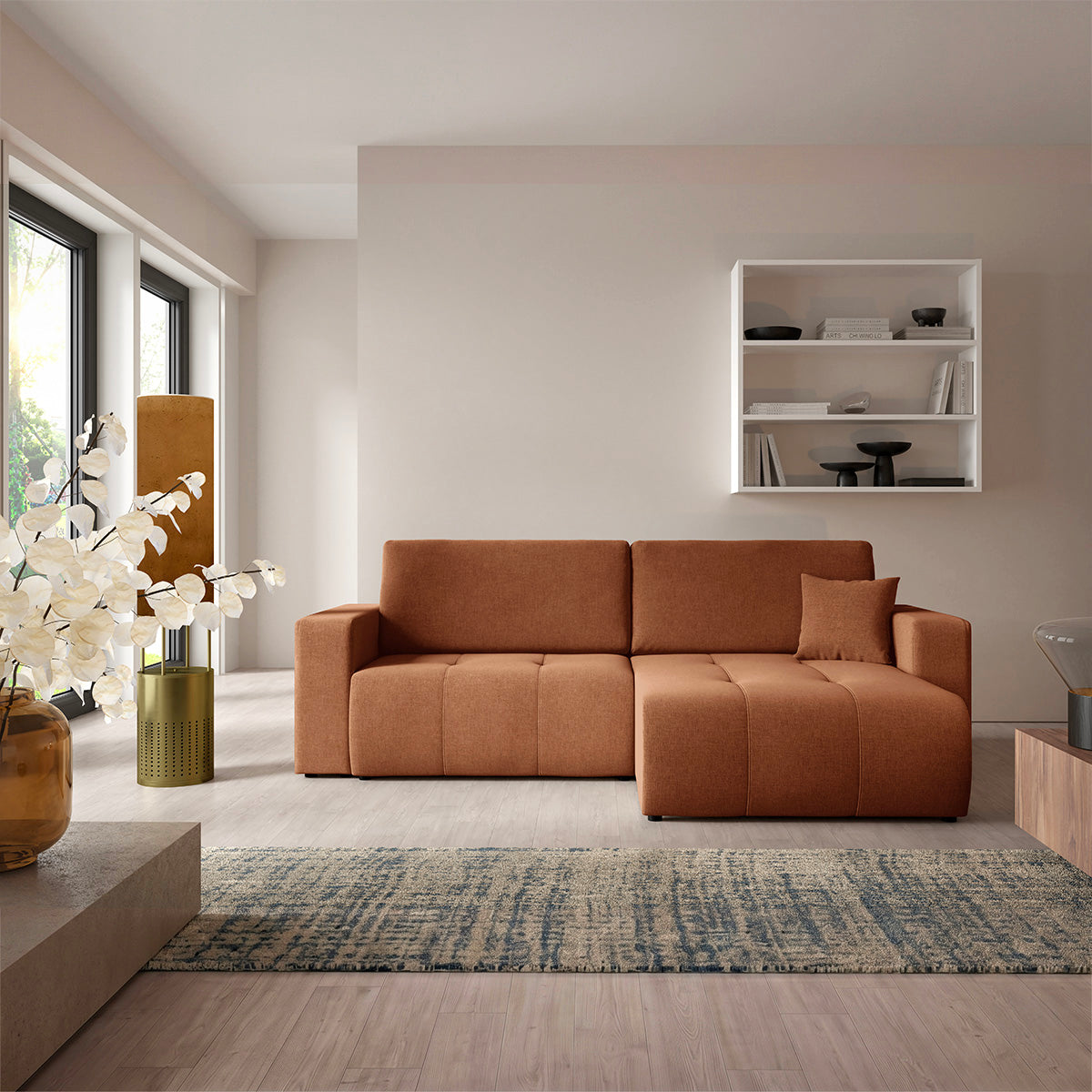 Canapé d'angle réversible convertible 3 places avec coffre Giulia Terracotta