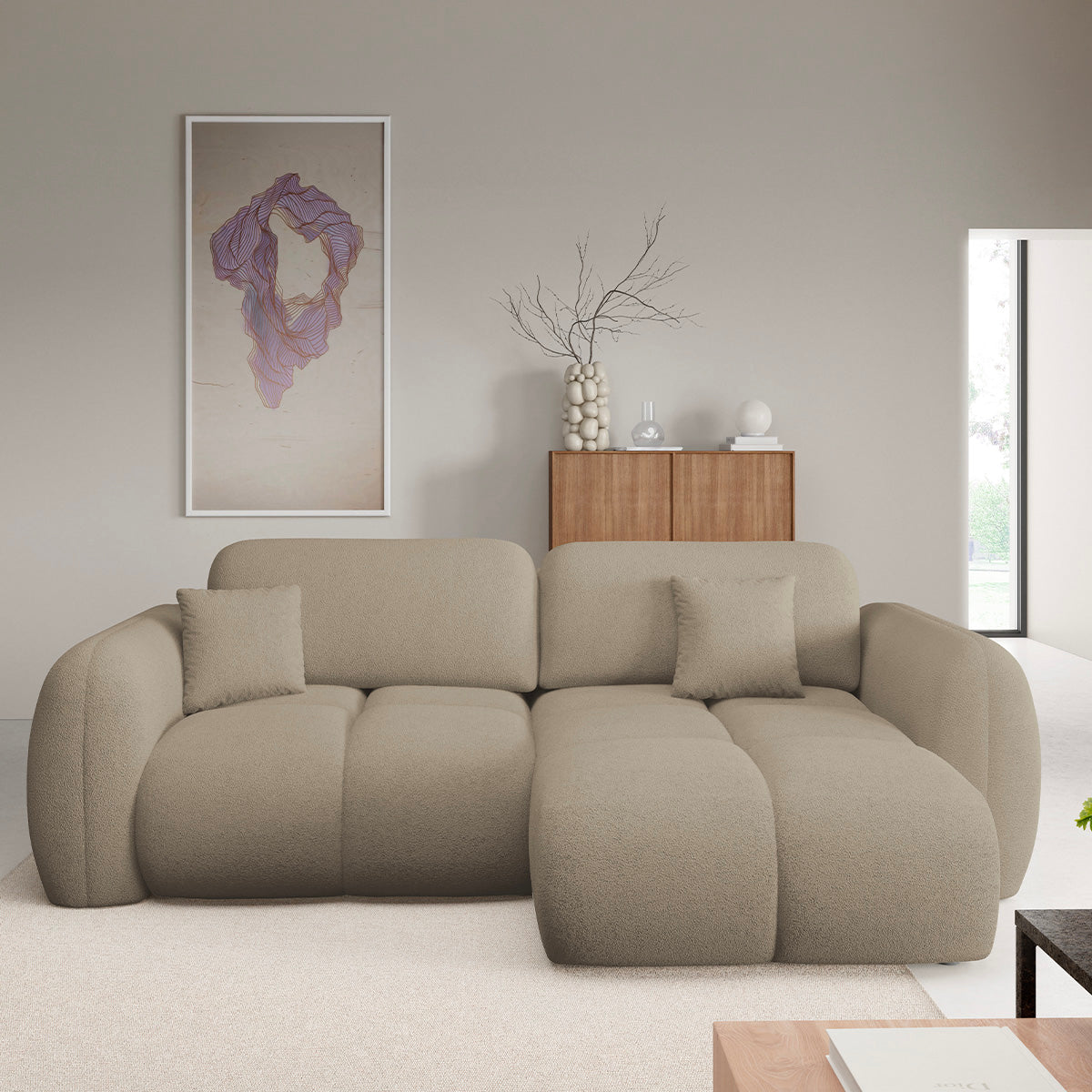 Canapé d'angle réversible convertible 3 places avec coffre Livio Beige