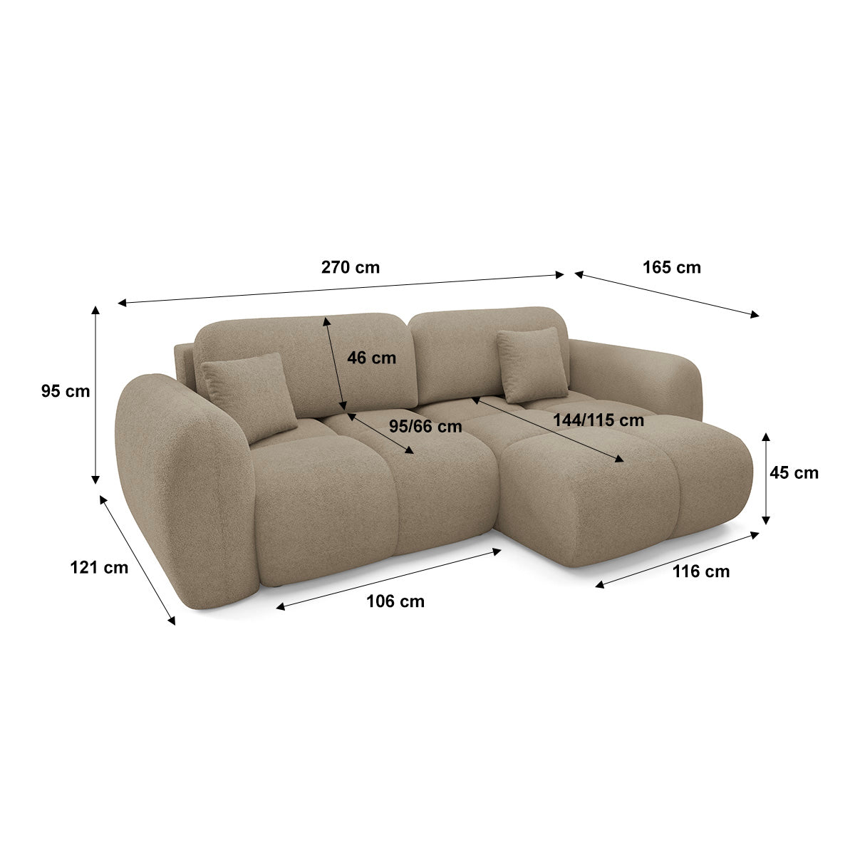 Canapé d'angle réversible convertible 3 places avec coffre Livio Beige - vue 8