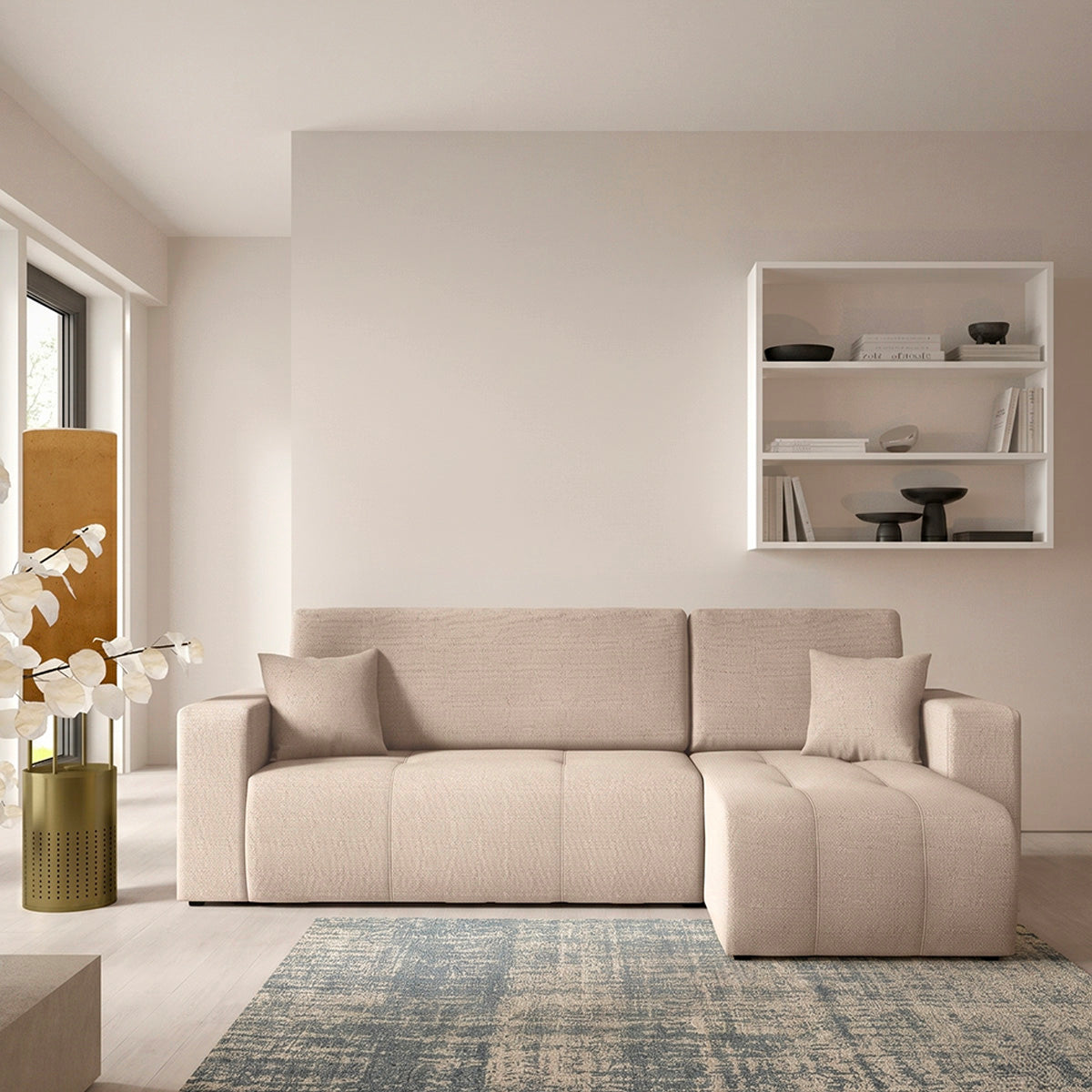Canapé d'angle réversible convertible 3 places avec coffre Vasco Beige