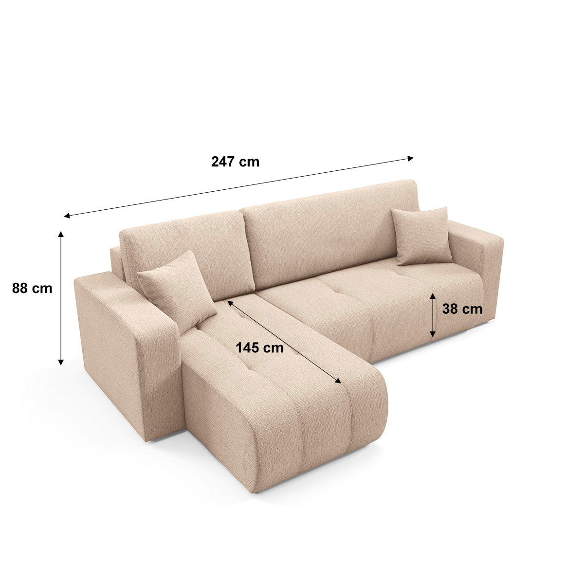 Canapé d'angle réversible convertible 3 places avec coffre Vasco Beige - vue 9