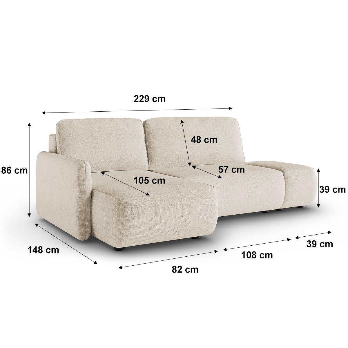 Canapé d'angle réversible et convertible 3 places avec coffre Alessio Beige - vue 6