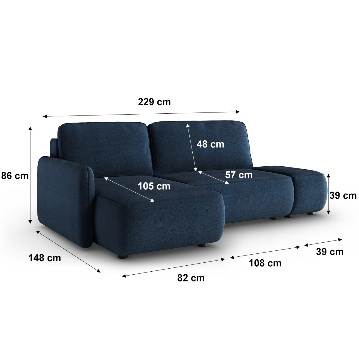 Canapé d'angle réversible et convertible 3 places avec coffre Alessio Bleu foncé - vue 6