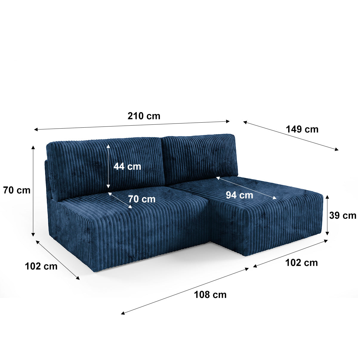 Canapé d'angle réversible et convertible 3 places avec coffre Angela Bleu marine - vue 8