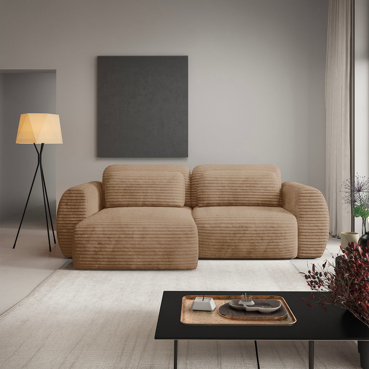 Canapé d'angle réversible et convertible 3 places avec coffre Camilla Beige