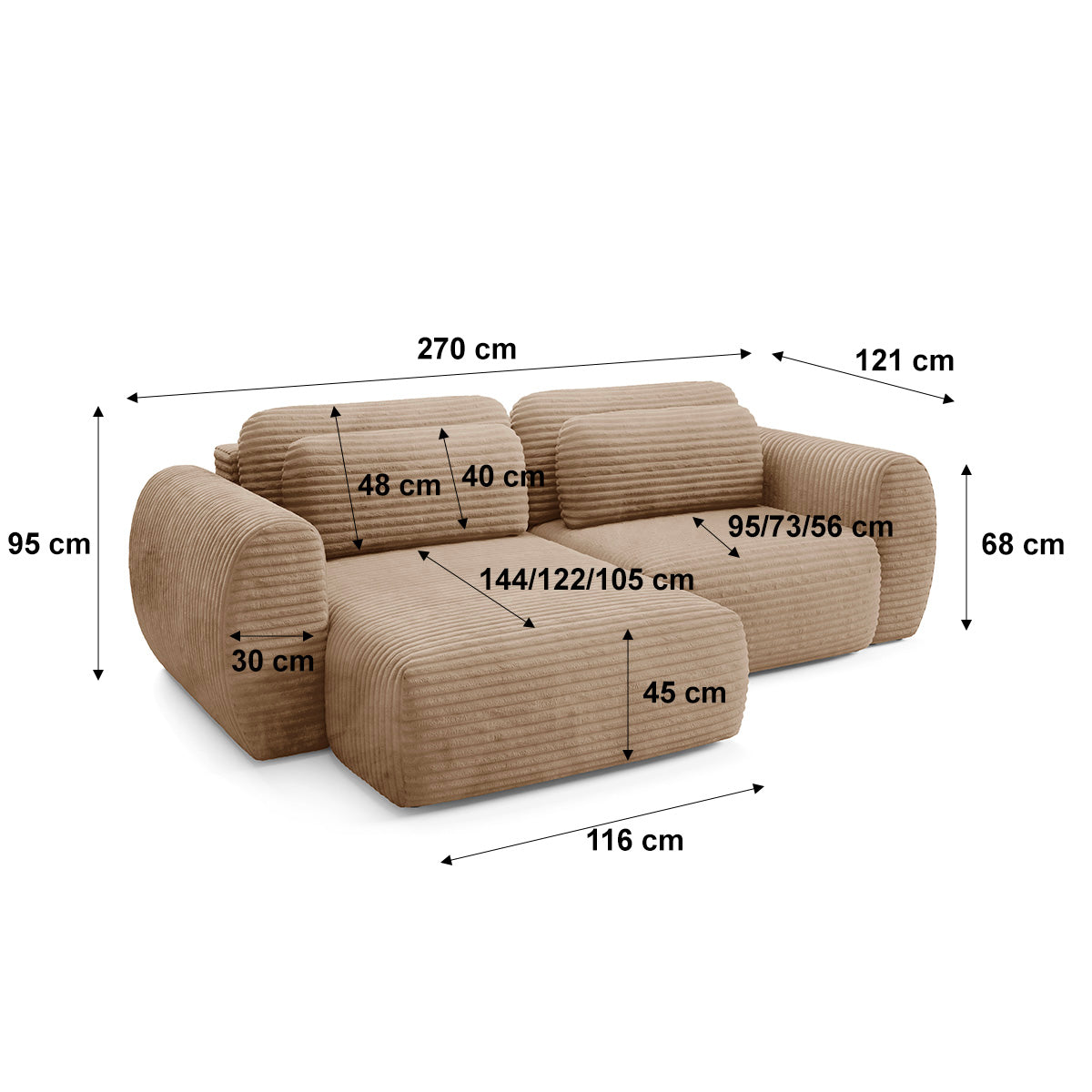 Canapé d'angle réversible et convertible 3 places avec coffre Camilla Beige - vue 8