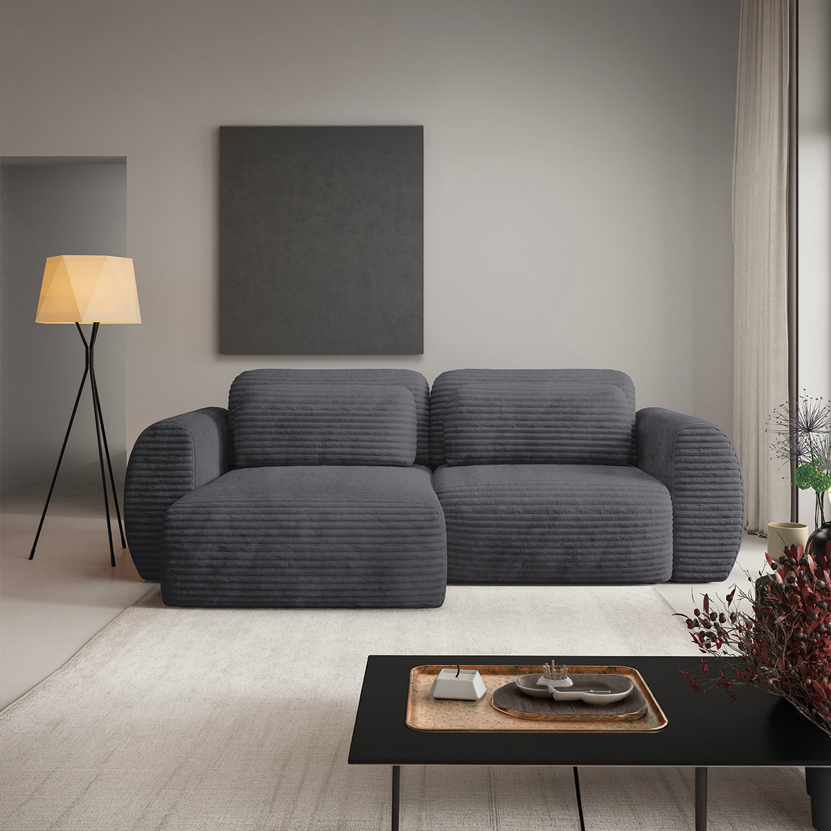 Canapé d'angle réversible et convertible 3 places avec coffre Camilla Gris foncé